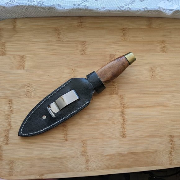 Vintage Brass Wooden Handle Stainless Steel Blade Hunting Knife With Belt Sheath - Picture 2 of 4